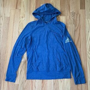 Adidas Long Sleeve Hooded Shirt Mens Medium Blue Logo Pullover Casual Athletic